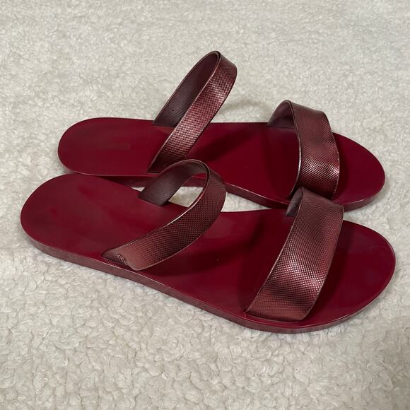 Melissa Love Lip Sandals Red Metallic Slide Thongs Plastic 8 - Picture 5 of 9